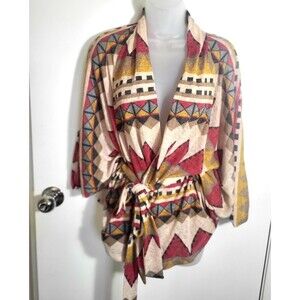 Freeway Aztec Lighweight Southwestern Bat Wing Belted Cape Cardigan L
